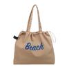 Fashion Canvas Shoulder Bag Portable Casual Handbag Large Capacity Letters Printed String Tote Bag Shopping