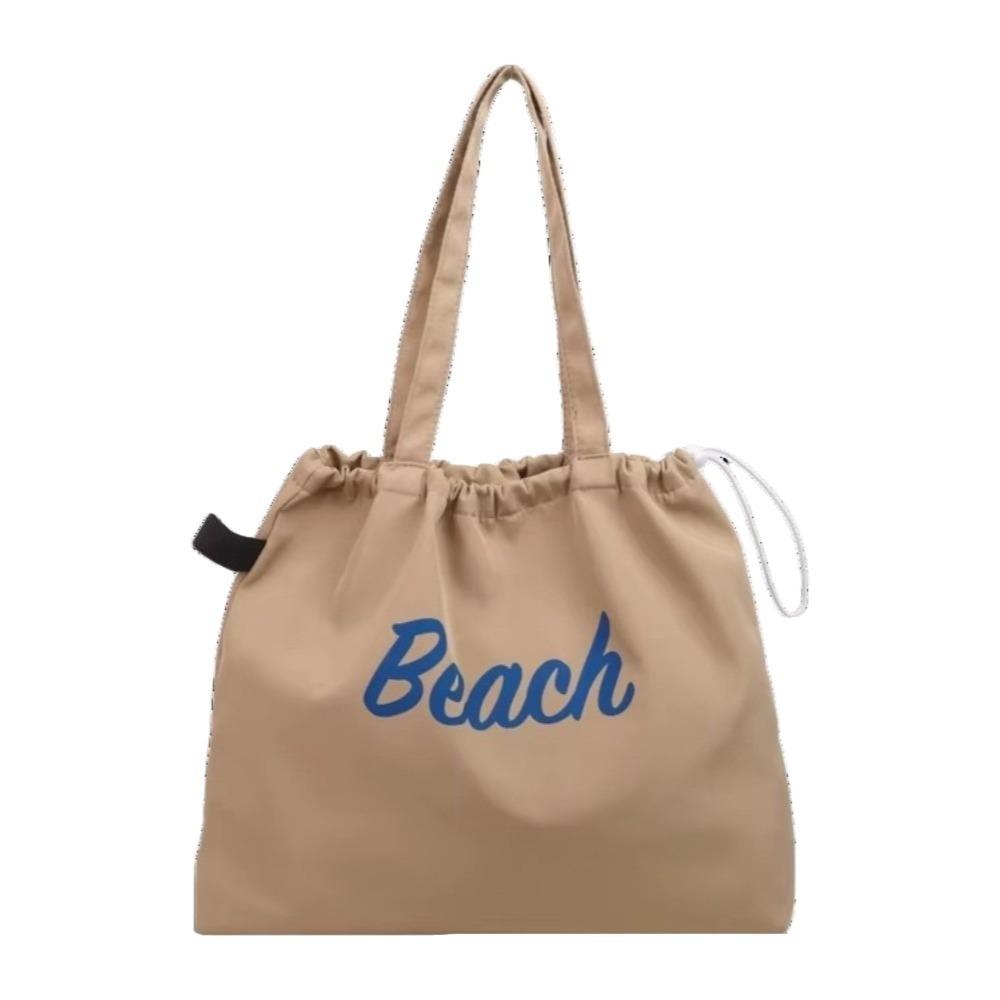 Fashion Canvas Shoulder Bag Portable Casual Handbag Large Capacity Letters Printed String Tote Bag Shopping