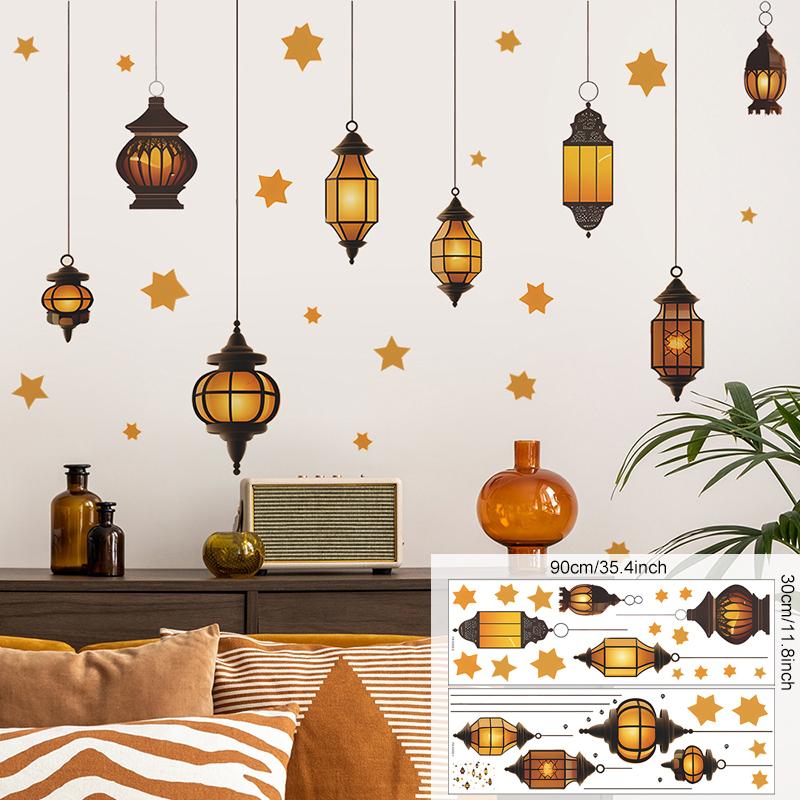 2024 Ramadan Kareem Wall Stickers Moon Star Lantern Wall Decal Eid Mubarak Decorations for Home Muslim Islamic Window Sticker