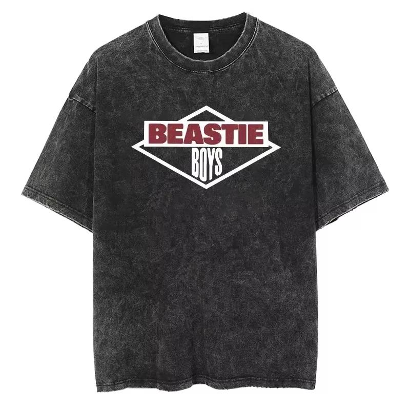 Vintage Camiseta Men's Women Beastie Boys Washed T-Shirt American Group Harajuku Short Sleeve Tee Streetwear Top
