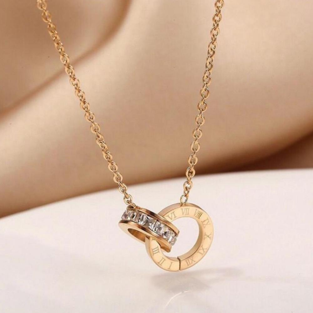 Voyager Titanium Rose Gold Cross Ring Necklace