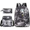 Printed Oxford Backpack Set Teens Kids 3-Piece School Bag Shoulder 20-35L Capacity Geometric Breathable Arc