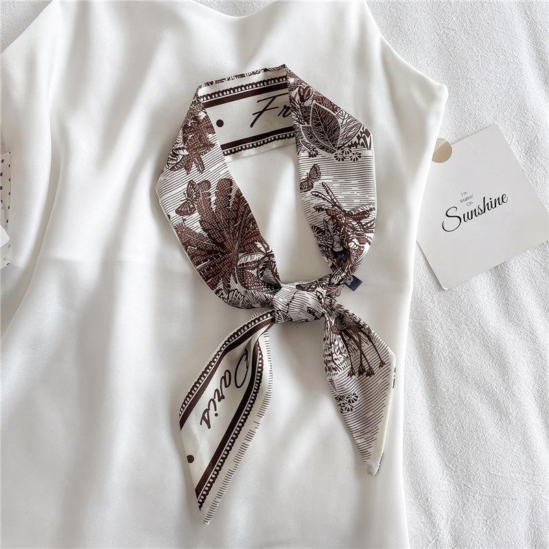 Женский длинный узкий шелковый шарф, повязка на голову, шейный галстук с принтом, роскошные брендовые аксессуары для волос, классные шарфы для девочек, лето 2021 г.