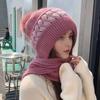 Women Winter Hat with Scarf Thick Warm Plush Windproof Cycling Headwear Contrast Color Elastic Full Protecting Outdoor Travel Cold Weather Skiing Cap