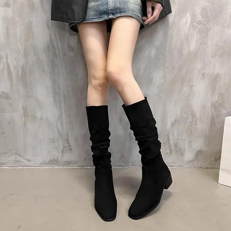 Women's Half High Boots Hot Retro Large Size Warm Ladies Mid Calf Shoes Designer Luxury Spring 2024 Sale On Promotion Waterproof