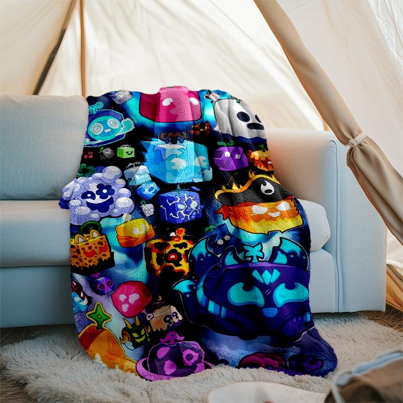 Blox Fruits Theme Printed Blanket - Perfect for Couch, Bed, Travel & Outdoor Use | Machine Washable, Cozy & Durable.