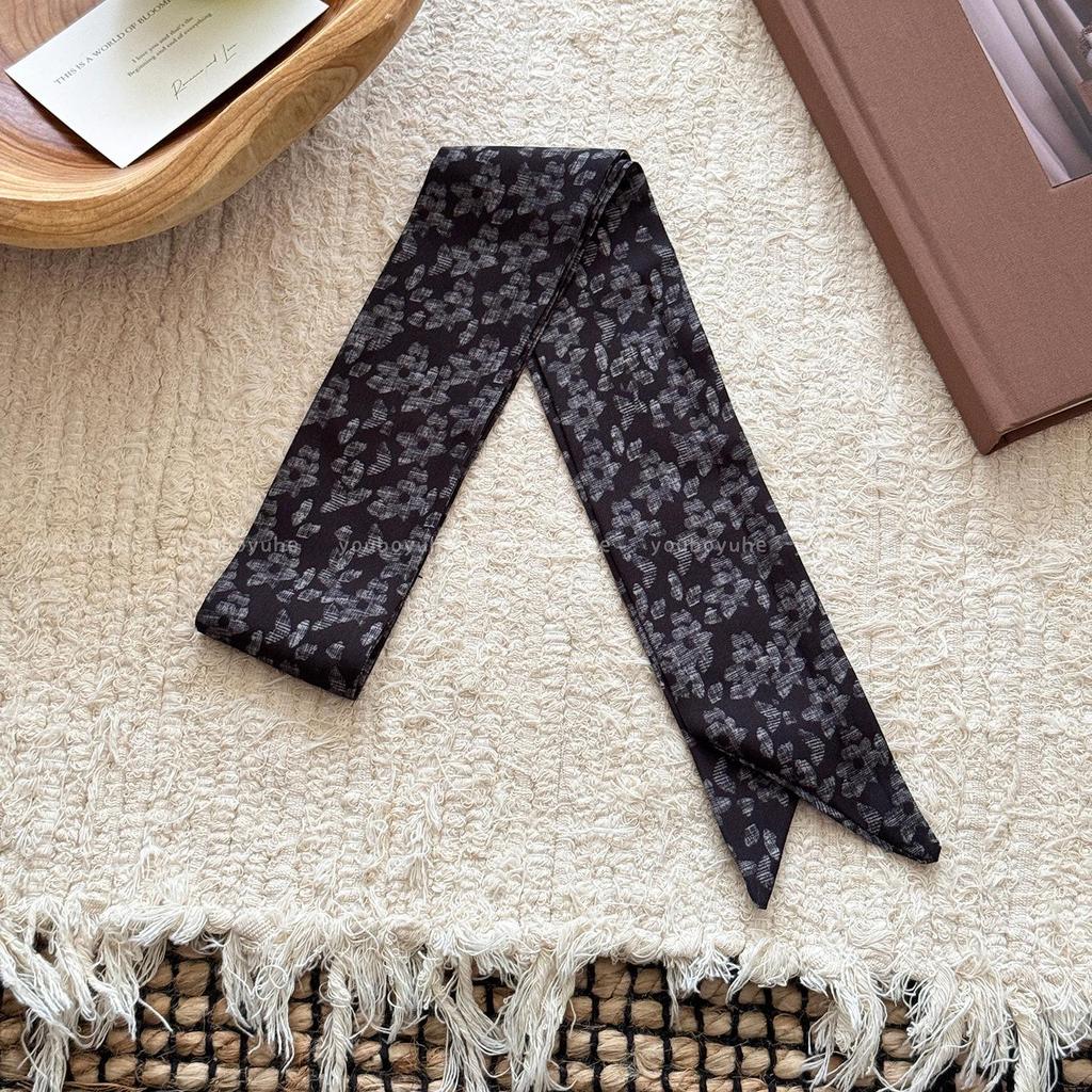 Korean Polka Dot Silk Scarf: Black & White Long Ribbon for Women