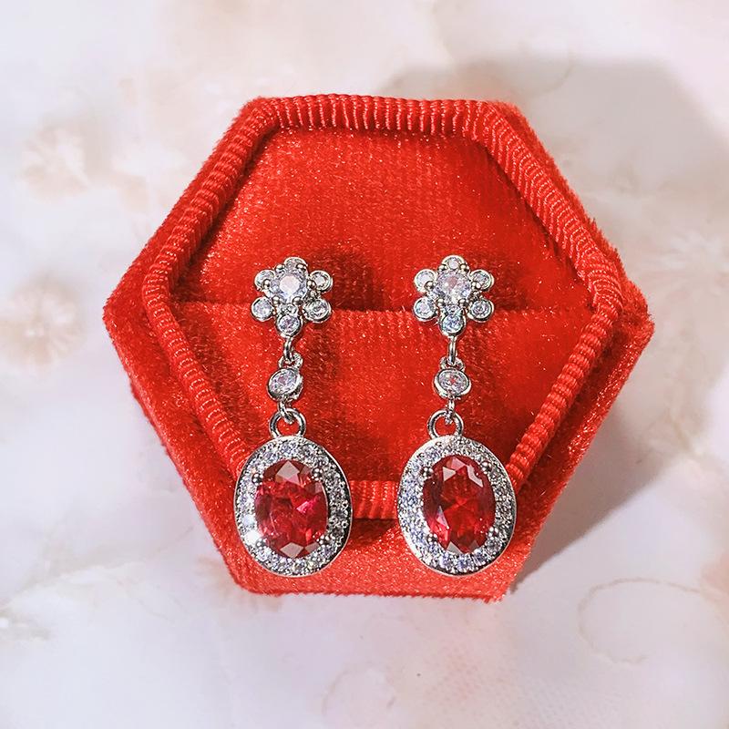 Роскошные серьги с фианитом, женские серьги на помолвку, свадьбу, элегантные красные серьги-капли с фианитом, эстетические женские украшения, серебряные серьги