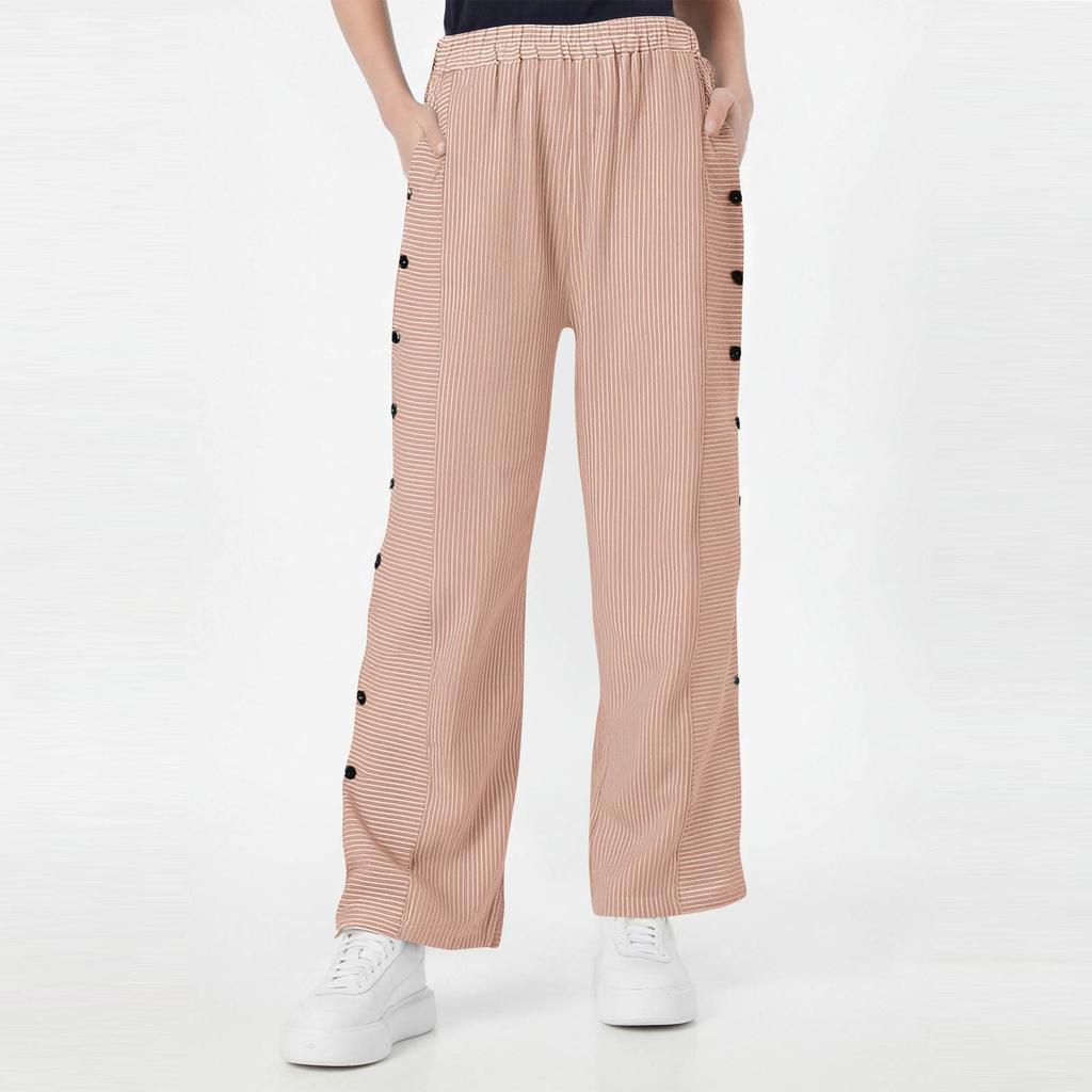 Женские повседневные модные брюки в полоску с принтом сбоку, мешковатые брюки с эластичной резинкой на талии, прямые удобные брюки с карманом