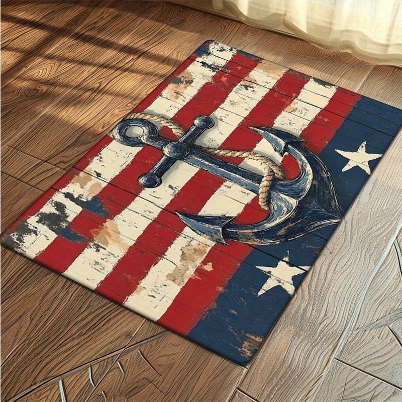 1pc Flannel Thickened 0.47inch Ocean Style Welcome Mat, Vintage Anchor Decorative Door Mat, Non-Slip Mat Floor Mat Suitable for