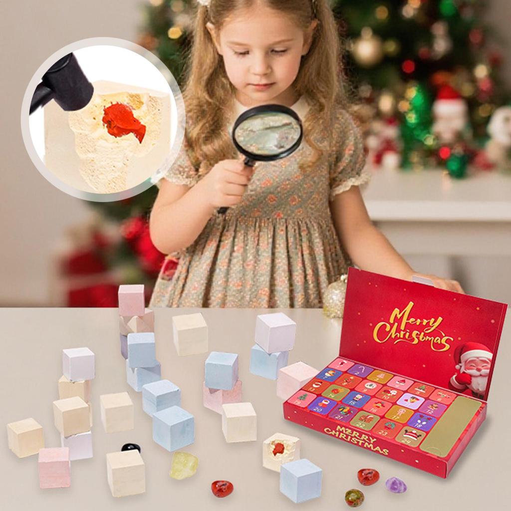 Christmas Countdown Crystal Calendar Rock Stone Digging Theme 24 Boxes Holiday Kids Girls Stocking Stuffers Party Favors