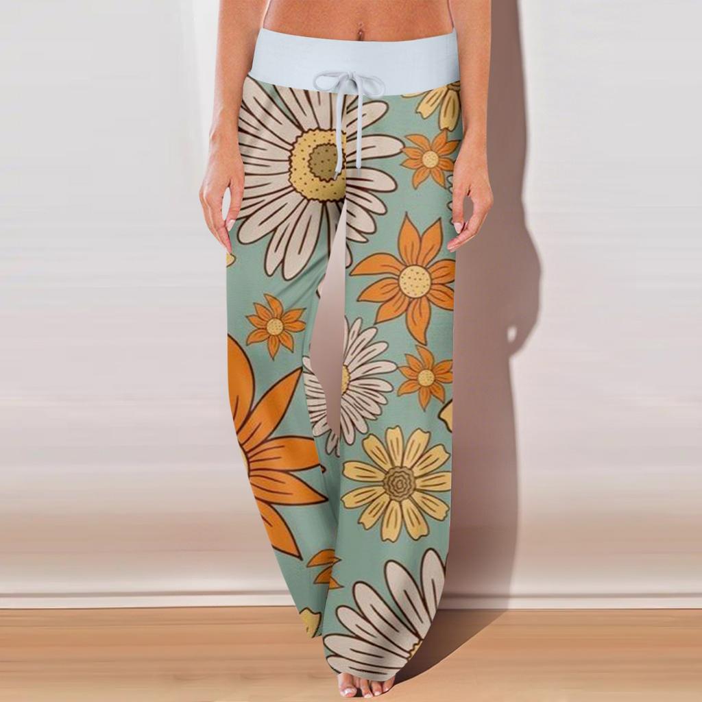 Women's Casual Sports Pants Vintage Printed Pajama Pants With Pockets