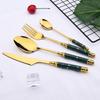 4Pcs Green Gold Antirust Stainless Steel Tableware Cutlery Set Ceramic Handle Tea Fork Dinner Spoon Knife Set Dishwasher Safe