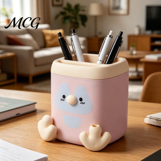 Macaron Color Pen Holder with Detachable Pencil Sharpener, Dual Compartments Penguin Organizer, Cartoon Design Office Desk Organizer Sharpener