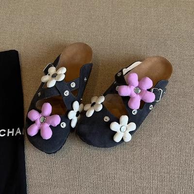 Версия из овчины~ нишевый дизайн съемная пряжка-цветок туфли Birkenmuller женские ретро заклепки тапочки-мешки на толстой подошве