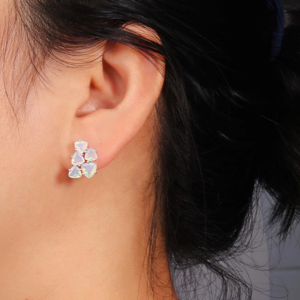 Colorful October Birthstone Natural Opal Earrings 925 Silver Real Gemstone Fine Jewelry for Women Anniversary & Holiday Gifts