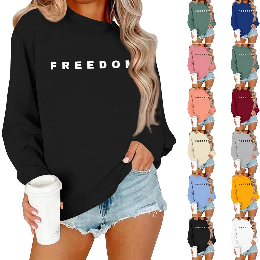 Women's Loose And Comfortable Round Neck Long Sleeved Sweatshirt With Printed Text