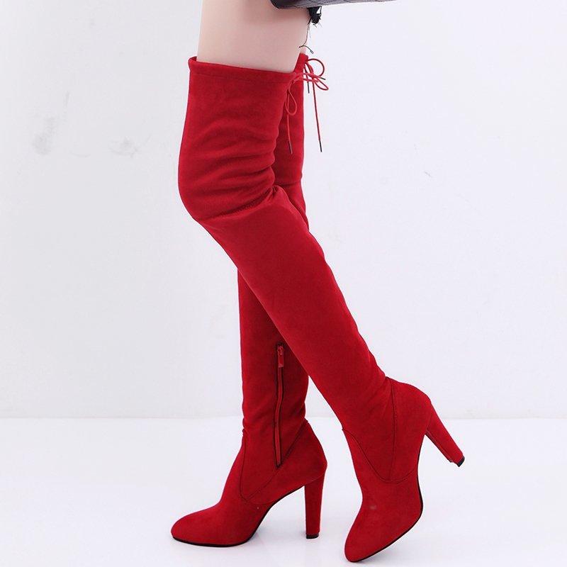 Over The Knee Boots Women Slim Thigh High Boots Suede Pointed Toe Shoes Women Winter Boots High Heels Rome Style Mujer Botas New