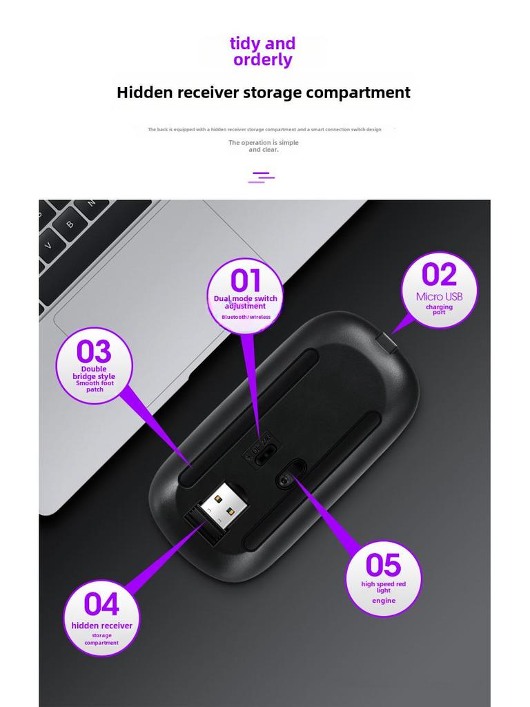 Перезаряжаемая двухрежимная бесшумная Bluetooth-мышь для планшетов и ноутбуков Huawei