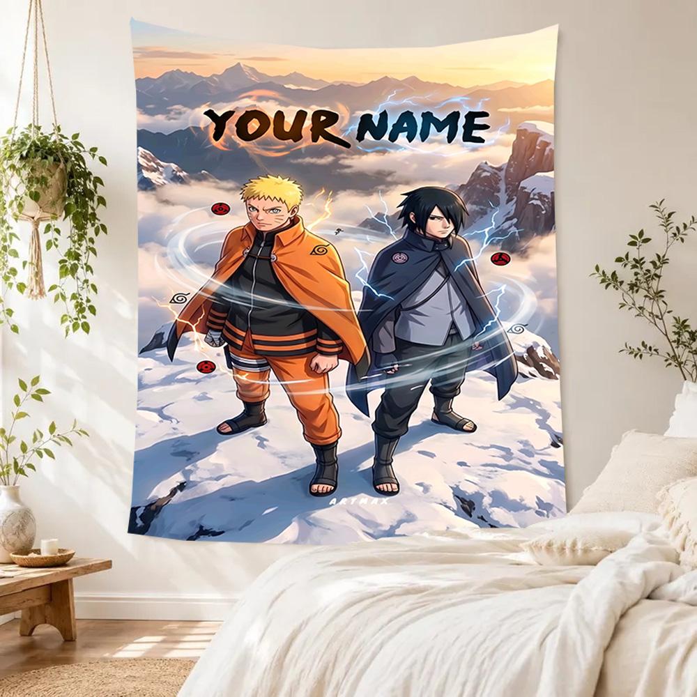 Naruto Character Customize Your Name Tapestry Customizable Wall Tapestry Vibrant Fade-Resistant Print Perfect for Picnics All-Season Use