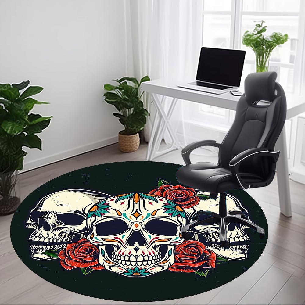 1pc Skull Roses Design Office Round Rug, Non-slip, Soft and Durable Office Rug for Interior Decoration, Perfect for Office, Beautiful Decoration yy260