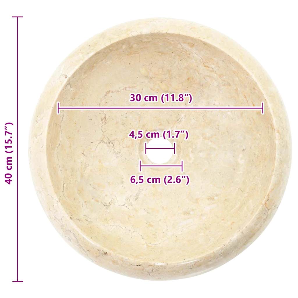 Wash Basin 40 x 12 cm Cream Marble