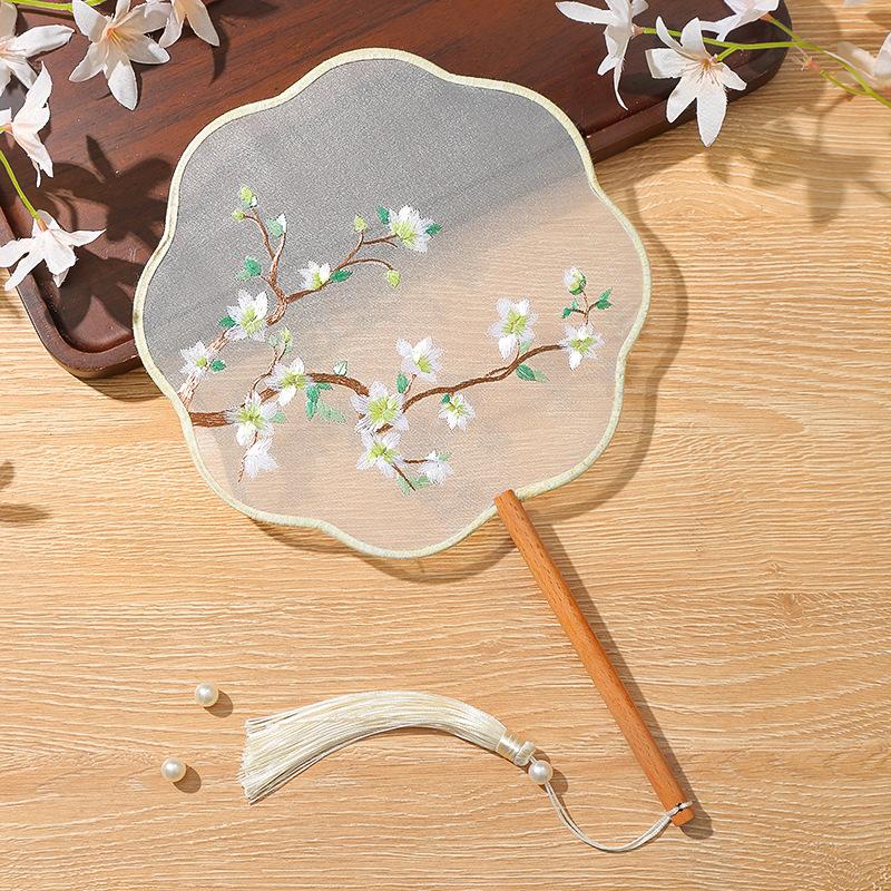 Китайский веер оптом полупрозрачный длинный веер с кисточками для танцев женский костюм ханьфу чонсам вышивка маленький круглый веер