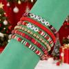 Festive Polymer Clay Bracelet Set: 6-Piece Christmas Stripes with Letter Elements