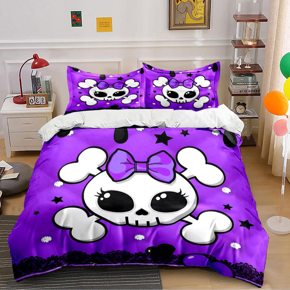 Purple Skull and Crossbones Set Bedding Duvet Cover Set Duvet Cover Pillowcases (1 * Duvet Cover 2 * Pillowcases, without duvet insert)