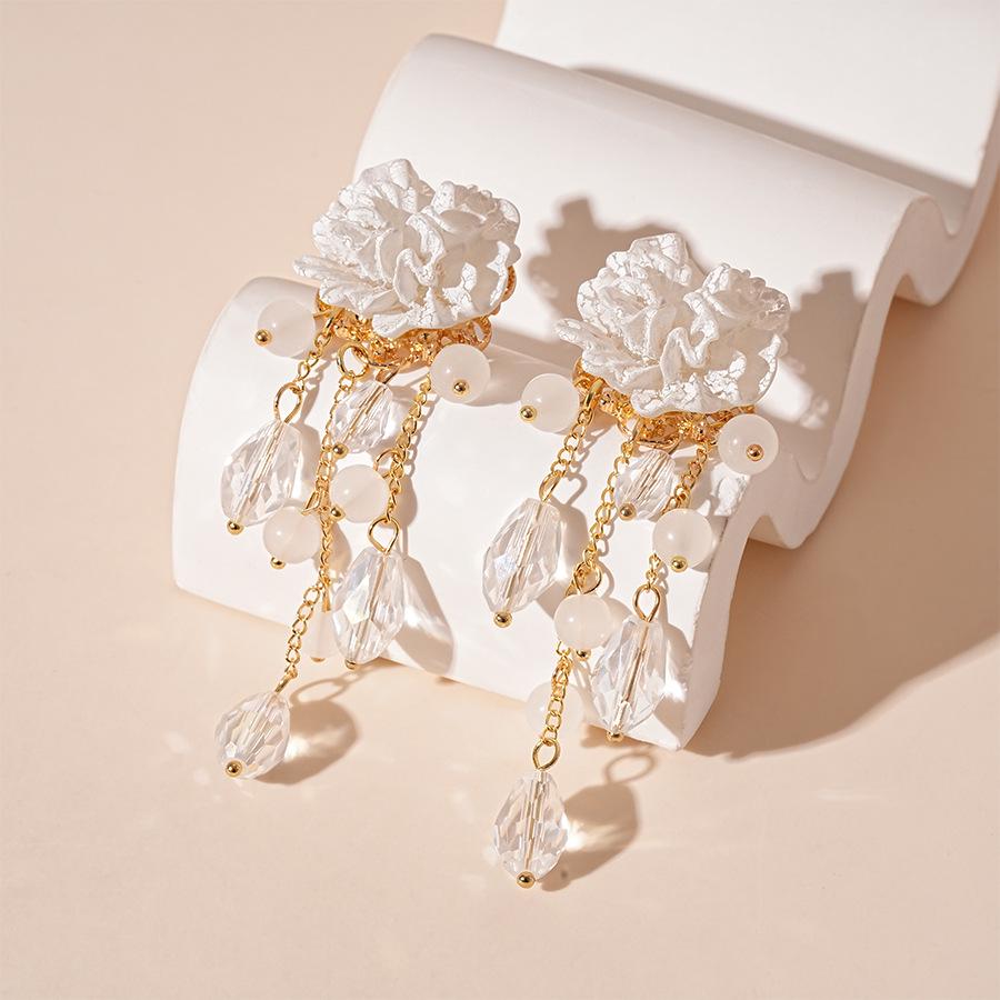 Элегантные акриловые серьги-кисточки с цветами - Стерлинговое серебро, Стеклянные бусины, Дизайн высокого класса для женщин