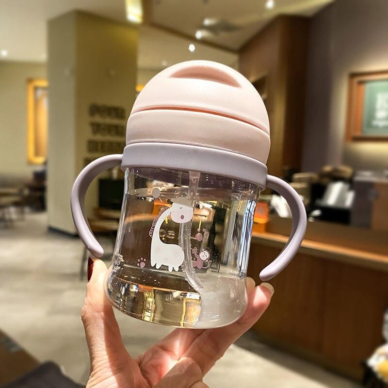 250 мл Розовая детская чашка для питья Бутылочка для кормления с трубочкой Гравитационный шарик Широкое горлышко Бутылка для питья молока и воды с ручкой