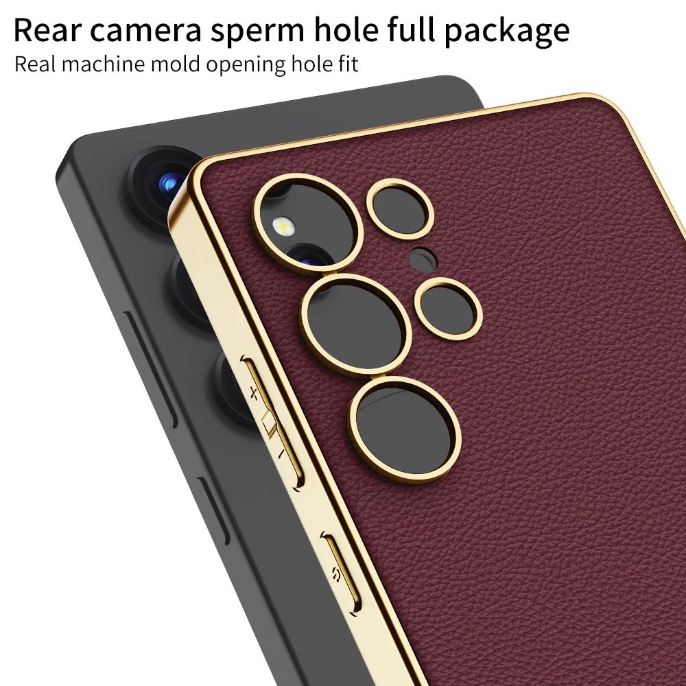 Роскошный чехол для телефона из веганской кожи с покрытием для Samsung Galaxy S24 S25 Ultra, защитный чехол TPU с мягким краем и защитой от падения S25Ultra