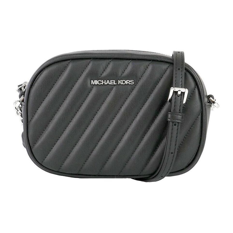 Michael Kors MK Rose Letter Logo Stitching Small Flap Leather Camera Bag Women Crossbody Bag Black 35S1SXOC1U-BLACK
