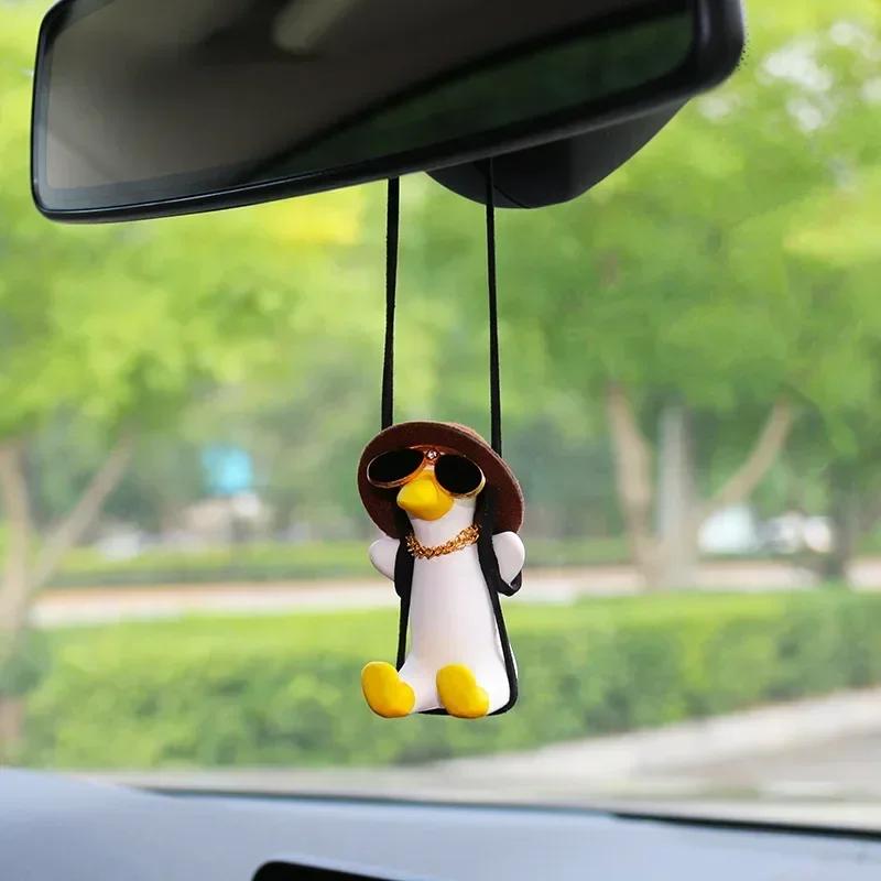 Cute Anime Car Interior Decoration Gypsum Swing Duck Auto Rearview Mirror Pendant For Kawai Car Decoration Accessories