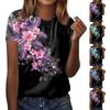 Ladies Fashion Casual Floral Print Round Neck Short Sleeve T-Shirt Top