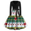 Women's Fashion V-neck Casual Slim-fit Christmas Print Long-sleeved Dress