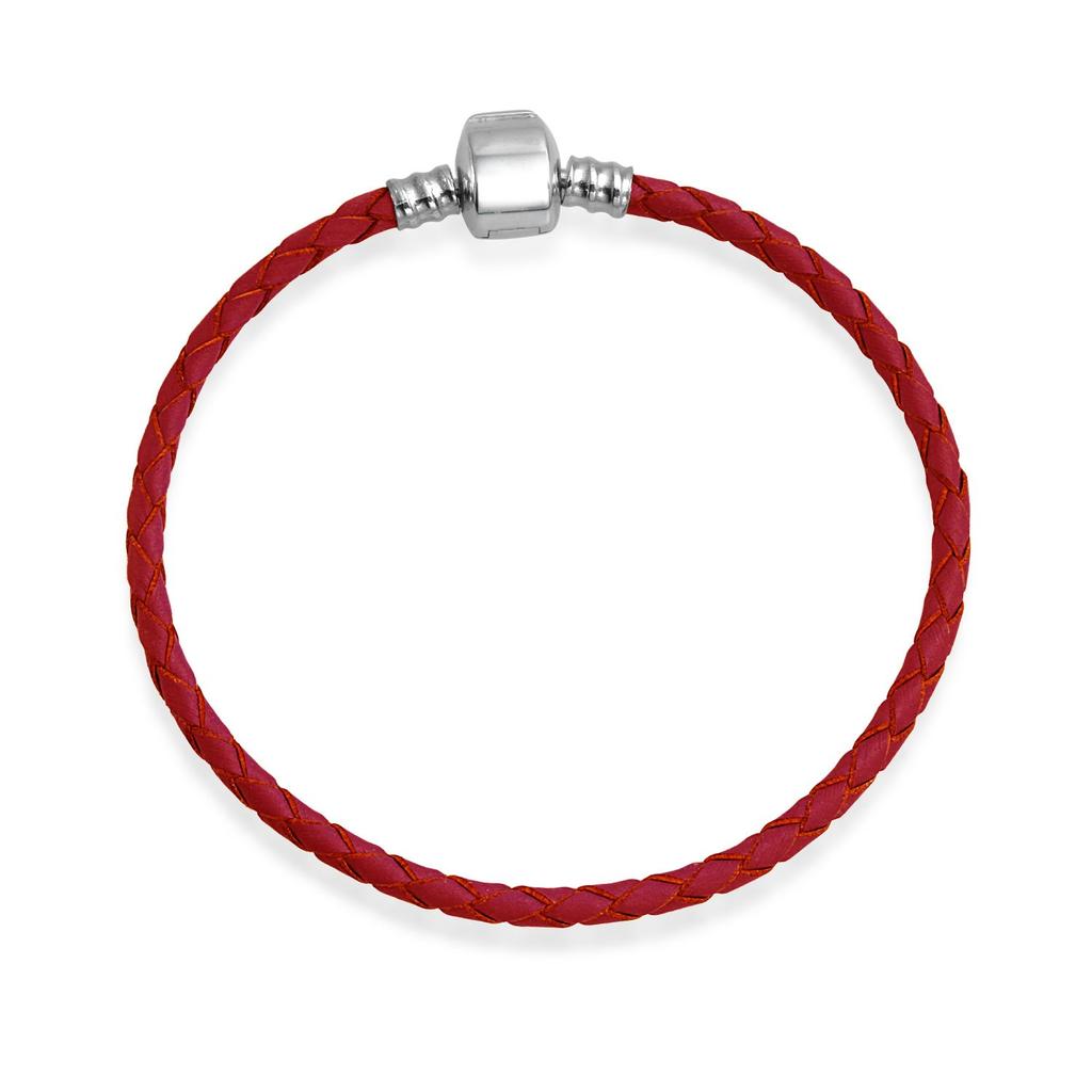 Красный плетеный браслет из натуральной кожи с подвесками для начинающих, европейский браслет с бусинами для женщин, застежка-бочка из стерлингового серебра .925