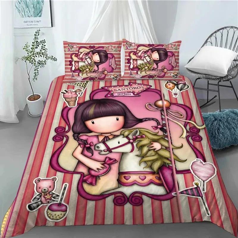 Santoro Gorjuss Anime Beautiful Girl Comfortable Duvet Cover Pillowcase Bedding Set Children Bedroom Decoration Home Textile