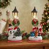 2Pcs Snow Scene Street-lamp Snowman Xmas Decor Vintage Holiday Desktop Plaque  Home Decor