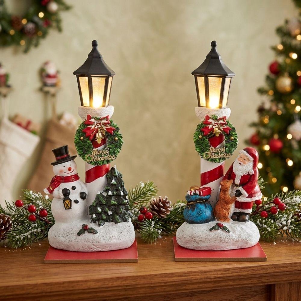 2Pcs Snow Scene Street-lamp Snowman Xmas Decor Vintage Holiday Desktop Plaque Home Decor
