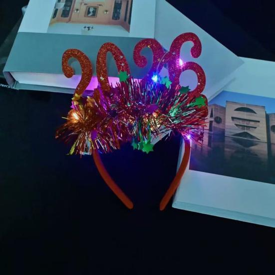Yousheng Светящийся ободок 2026 Блестящие новогодние заколки для волос Регулируемые сверкающие цифры Блестящая поверхность Обруч для волос Аксессуары для вечеринки