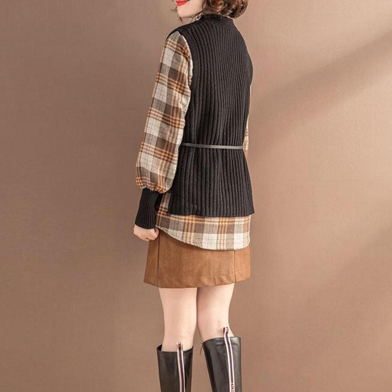 Клетчатая рубашка, вязаный жилет, комплект из двух предметов, женский весенне-осенний корейский вариант, тонкий