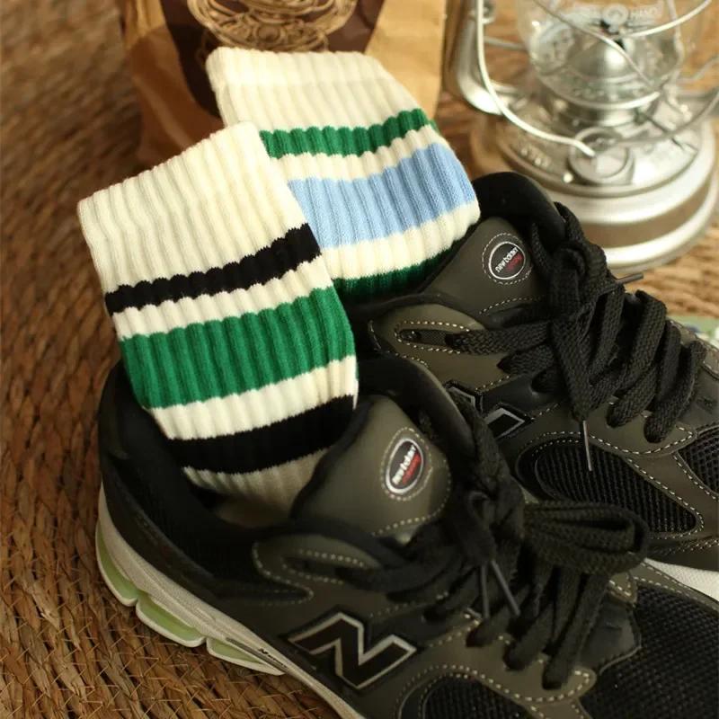 Cityboy Мужские полосатые баскетбольные носки средней длины в стиле винтаж унисекс для женщин и пар, хлопковые, японские, с толстым махровым дном, спортивные носки