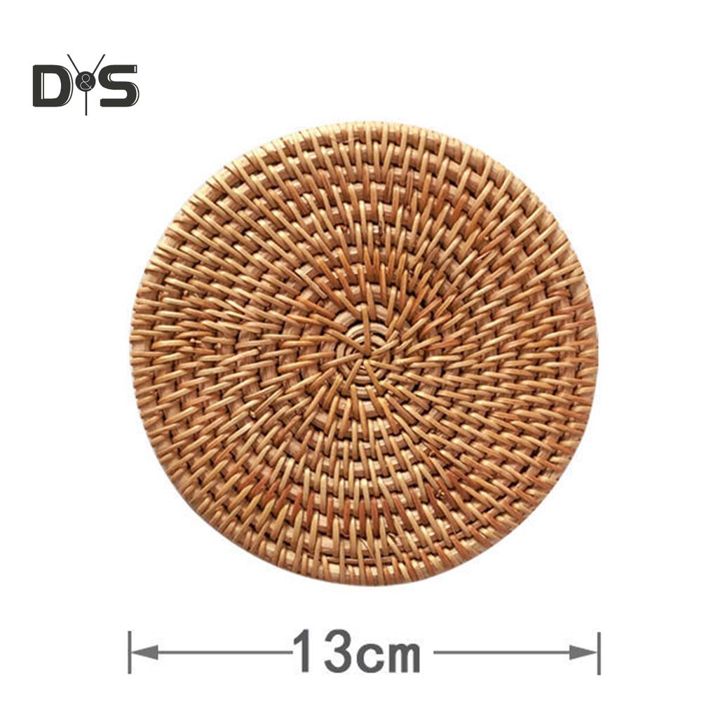 6Pcs/Set Drink Coasters Set Round Tableware Placemat Dish Mat Rattan Weave Pad