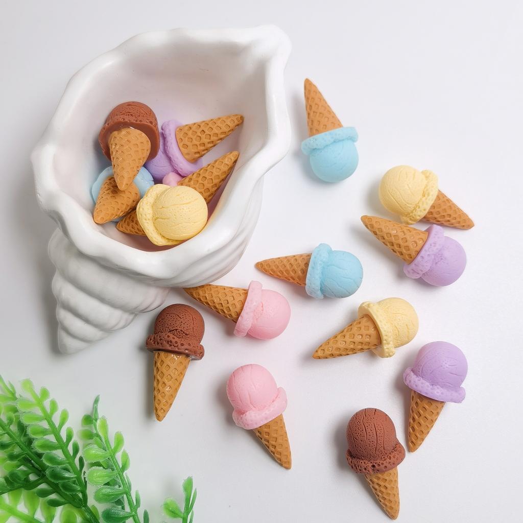 Summer Theme Resin Mixed Color Ice Cream Flat Back Resin Charms 3D Food Minaiture for DIY Jewelry, Scrapbooking Crafts