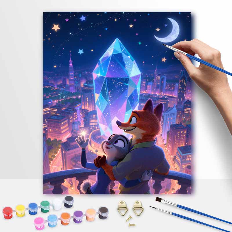 Disney Digital Oil Painting Art Kit Zootopia Night City Crystal Handmade Coloring Painting Home Decor