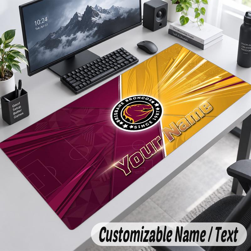 Custom Name Text Mouse Pad Brisbane Broncos Personalized Desk Pad For Work And Gaming