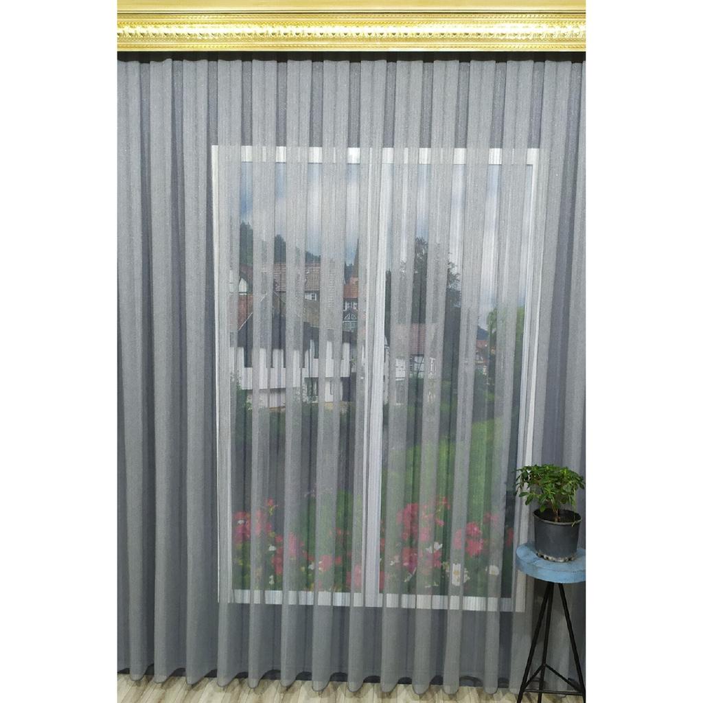 Тонкая тюлевая занавеска серого цвета со снежным узором 1/2,5 плиссированная