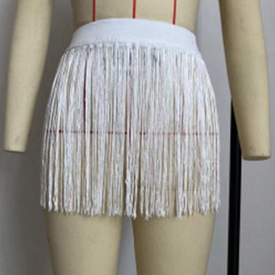 Women Sexy Beach Skirt High Waist Tassels Skirt Summer Solid Color Fringe