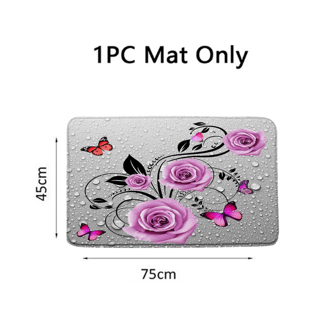 3D Бабочка Цветок Ткань Водонепроницаемая Шторка для душа Шторы для ванной комнаты Набор Синий Розовый Роза Нескользящий коврик Чехол на крышку унитаза Коврик для ванной